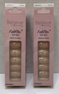False Nails Kit - Medium Coffin Shape with Daisies Design, Lot of 2