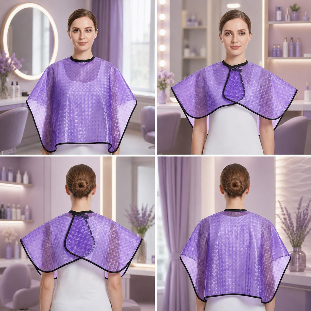 Waterproof Salon Shampoo Cape with Adjustable Neck - Black & Purple