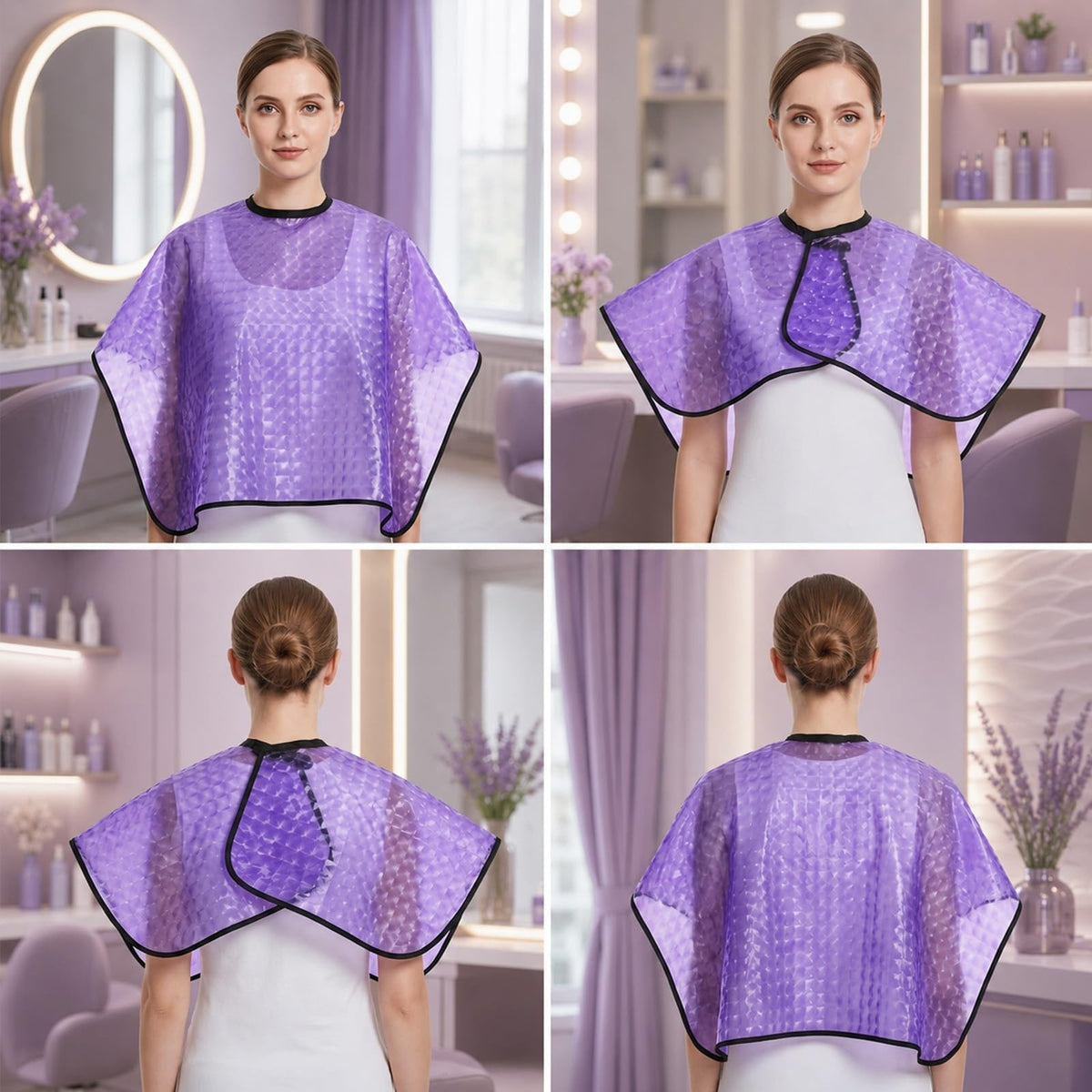 Waterproof Salon Shampoo Cape with Adjustable Neck - Black & Purple