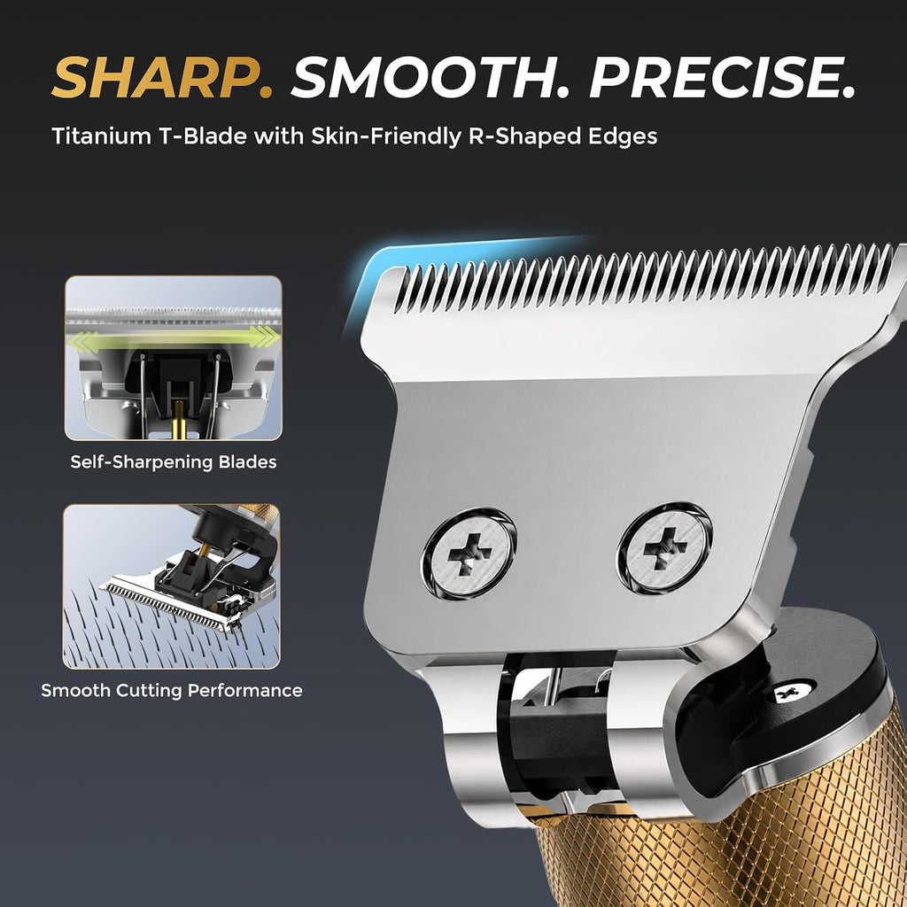 Men's Beard & Hair Trimmer with Titanium T-Blade, Quiet Cordless Edger
