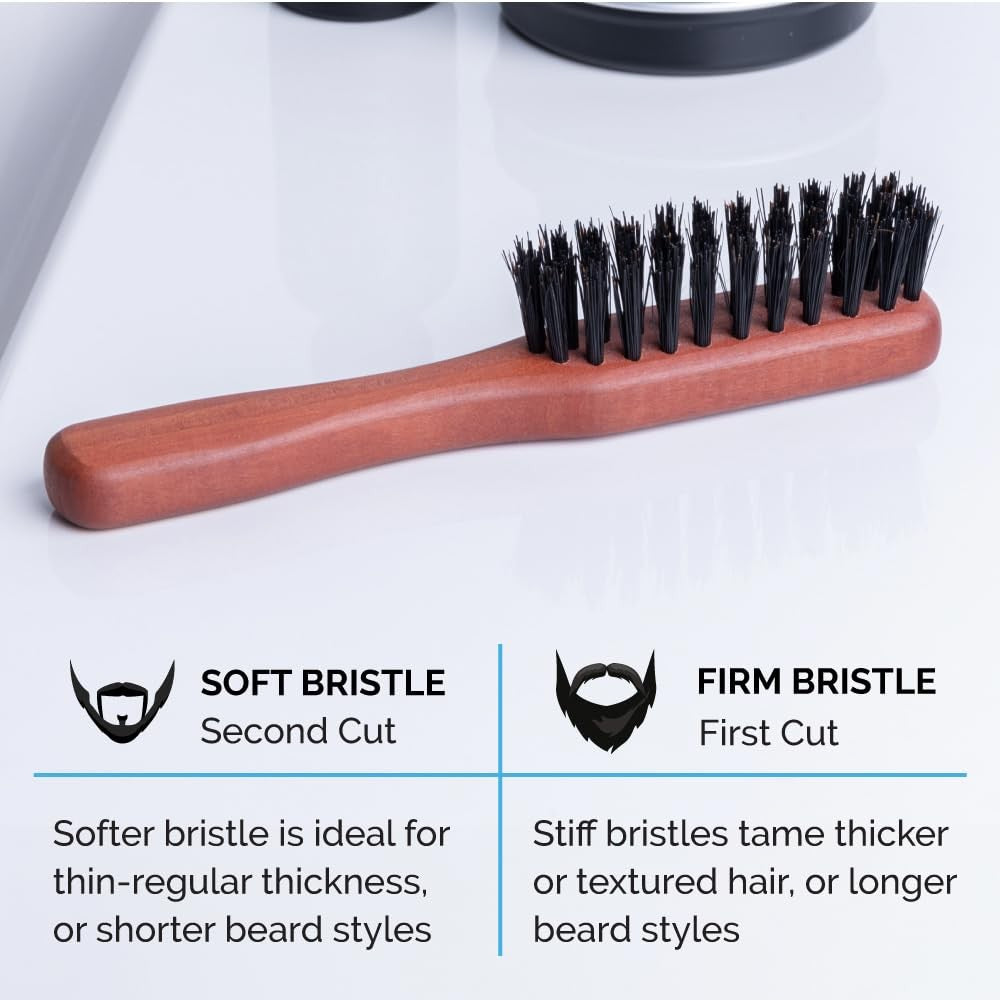 Boar Bristle Beard & Mustache Brush - Handled Grooming Tool, Brown