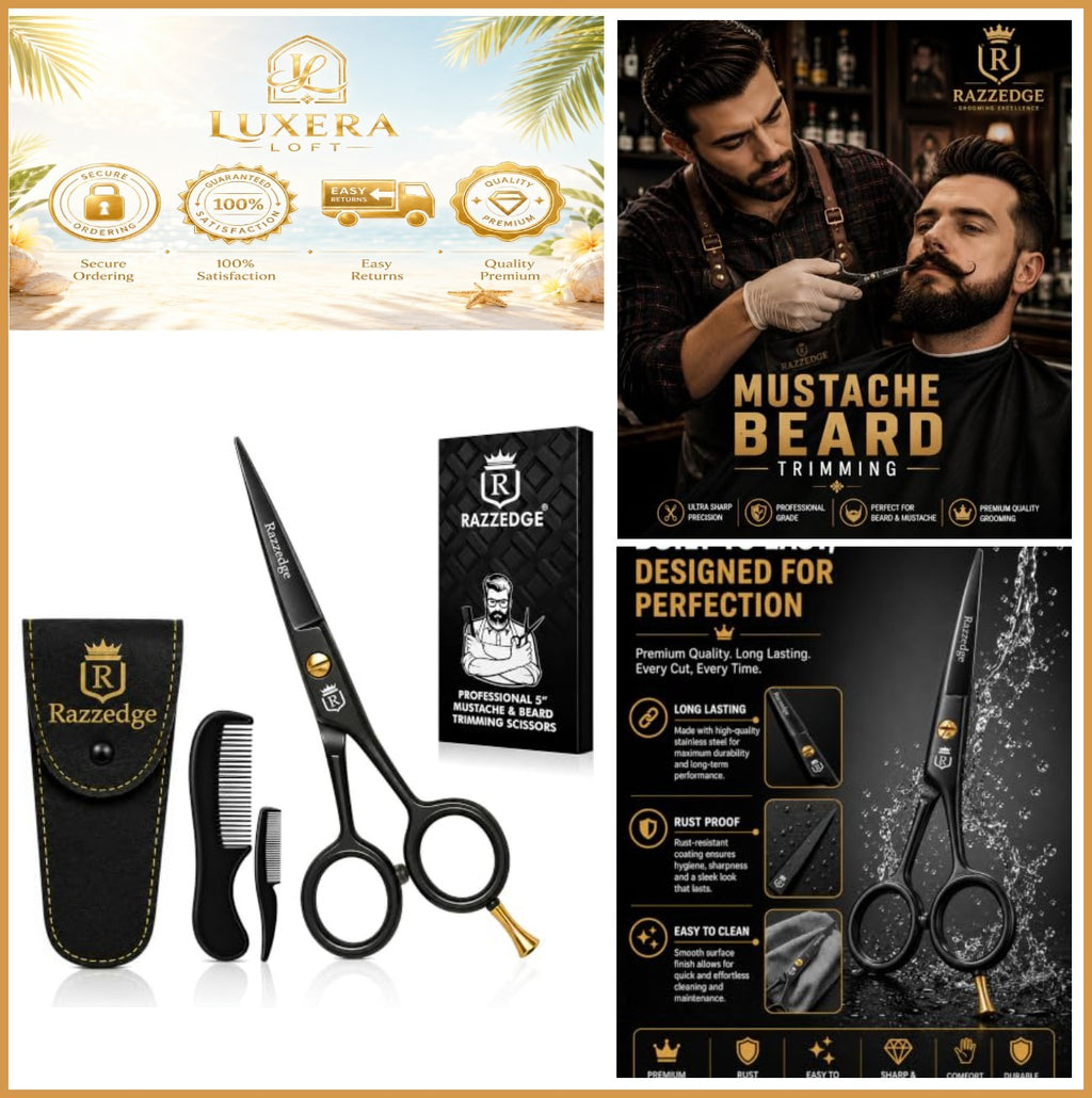 Mustache Beard Scissors 5 Inch Stainless Steel Micro Serrated Blade for Grooming