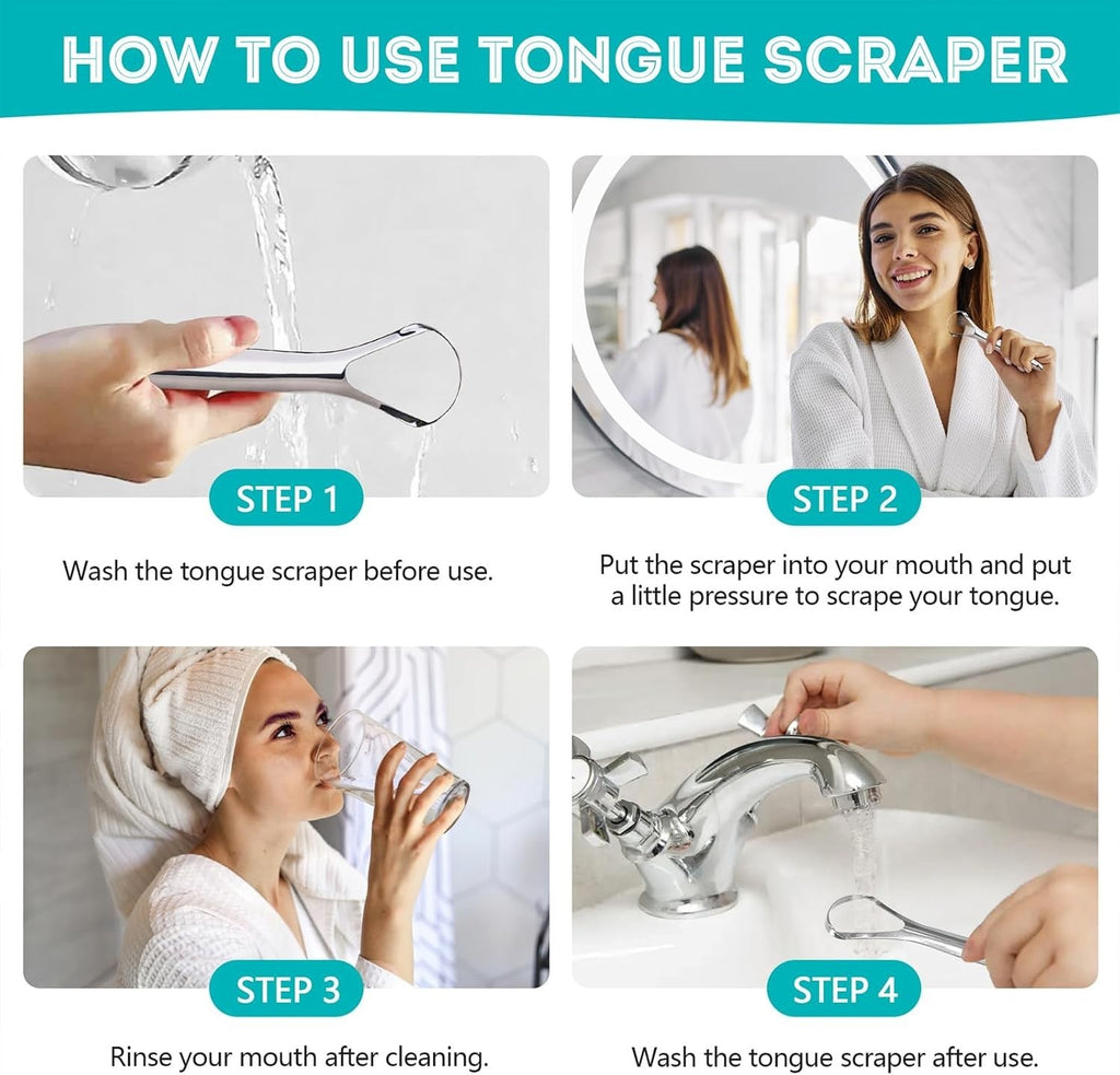 Stainless Steel Tongue Scraper Set with Travel Cases - Deep Clean Oral Care Tool
