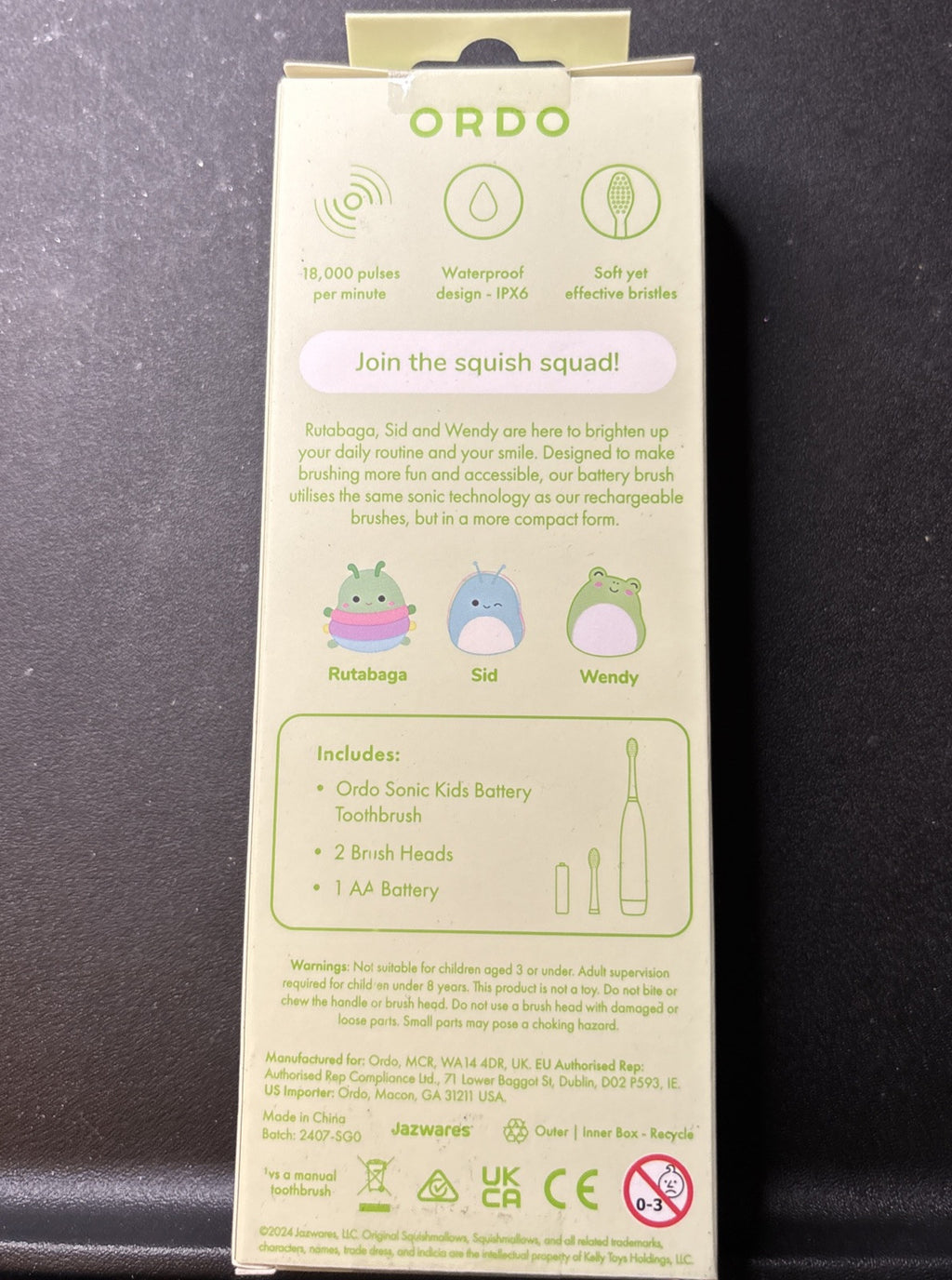 Kids Sonic Toothbrush with Squishmallows Auggie - Green Battery Operated