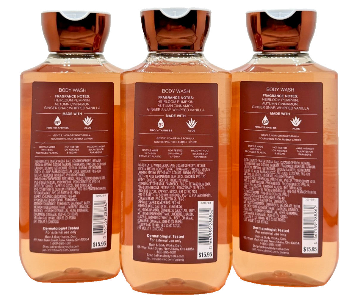 Set of 3 Bath & Body Works Sweet Cinnamon Pumpkin Body Wash 10 oz