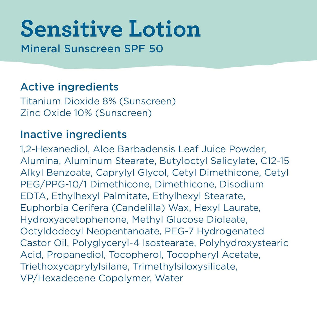 Mineral Sunscreen Lotion SPF 50 for Sensitive Skin - Broad Spectrum UVA UVB Protection 5 fl oz