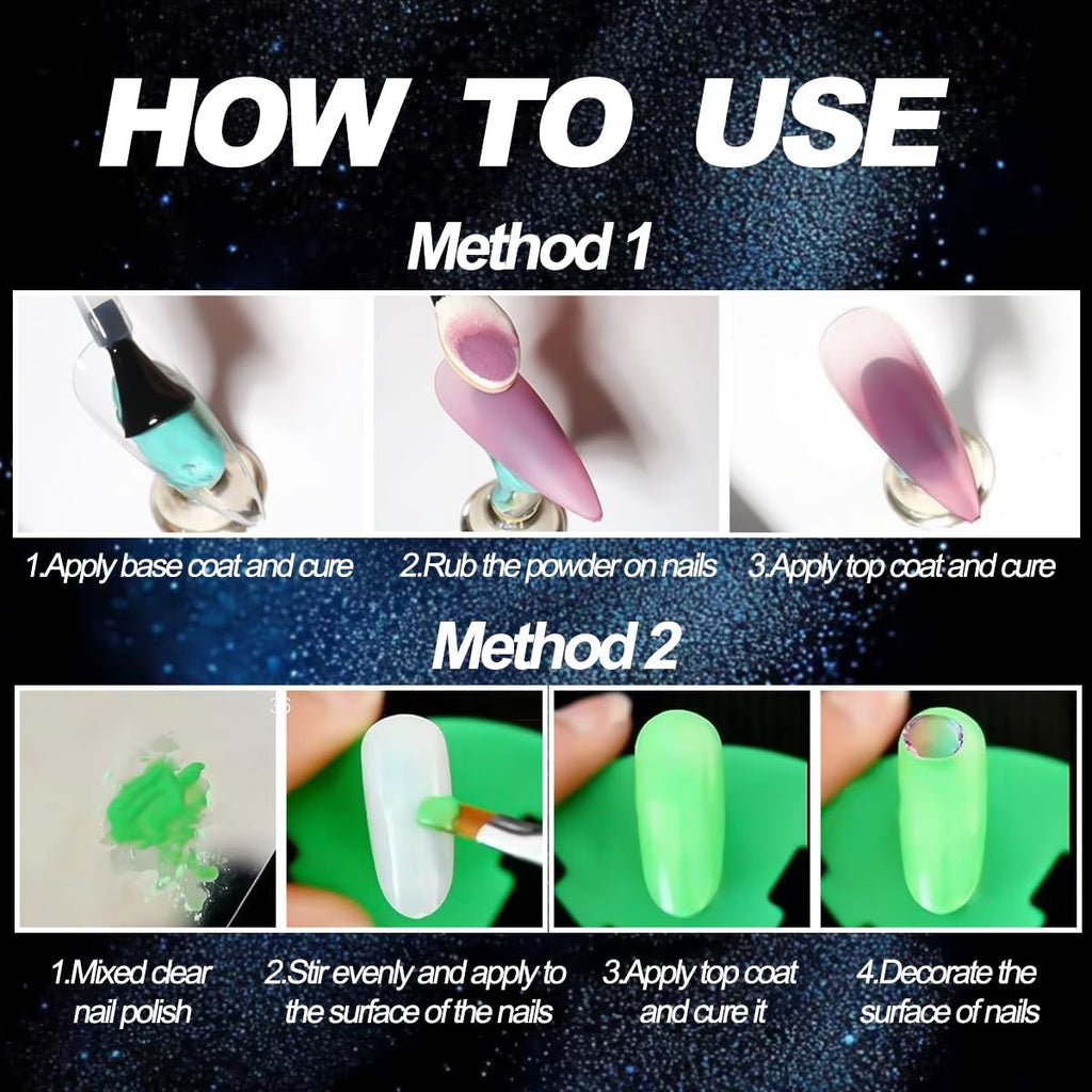 Glow in The Dark Pigment Powder for Nails and Art - 12 Colors Luminous Iridescent Acrylic Nail Powder