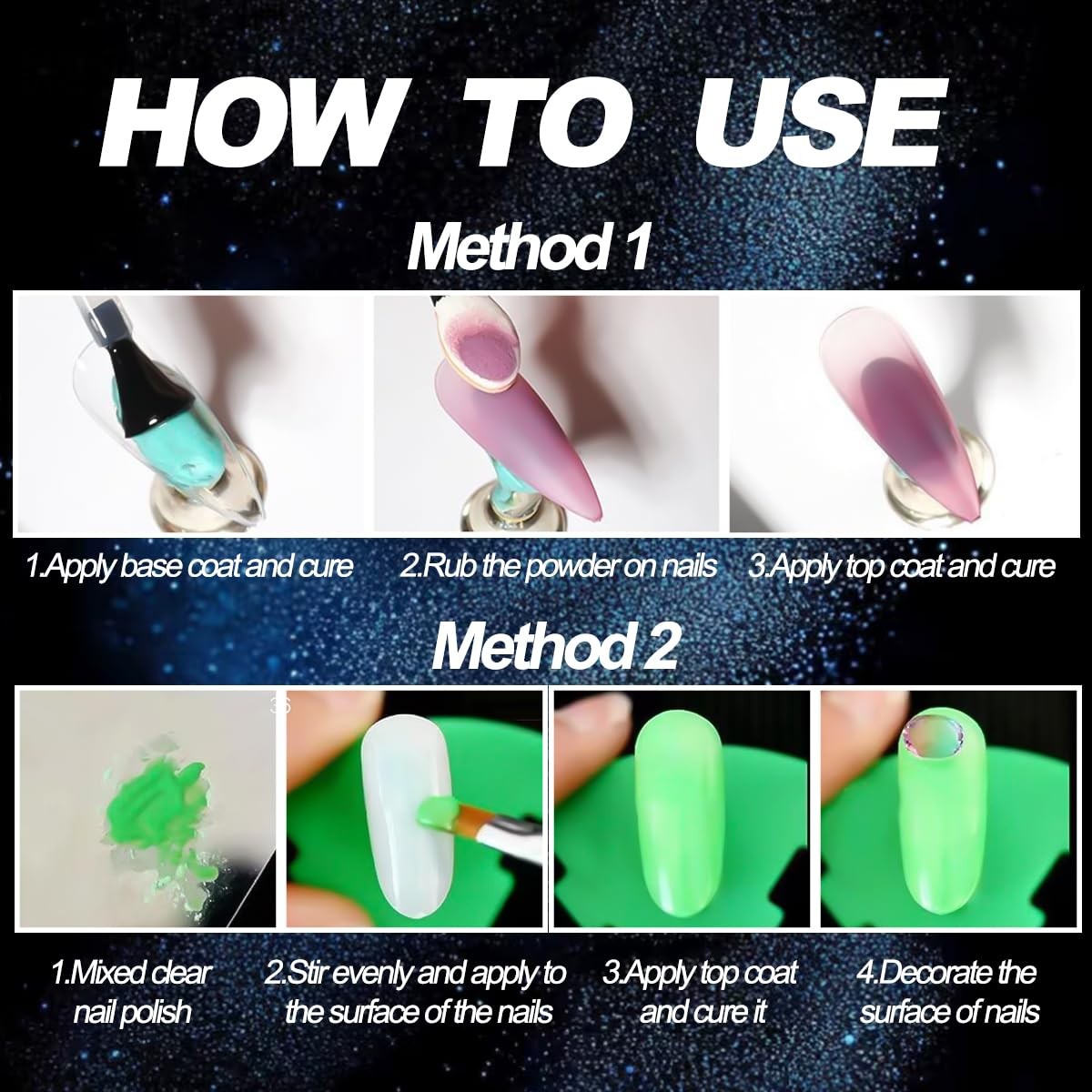 Glow in The Dark Pigment Powder for Nails and Art - 12 Colors Luminous Iridescent Acrylic Nail Powder