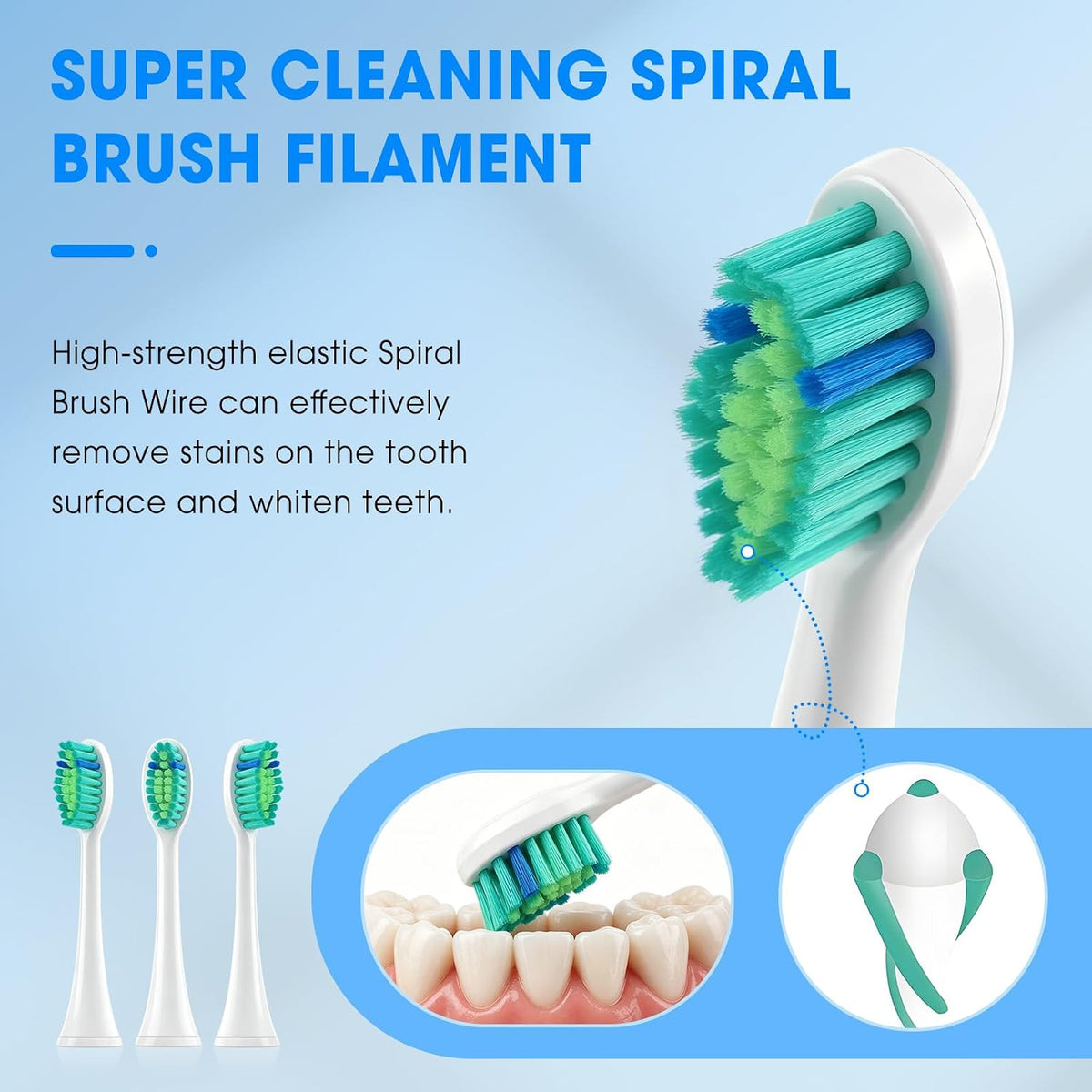 Toothbrush Replacement Heads for Tao Clean Sonic Toothbrush - Dense Bristles, 3-Month Indicator