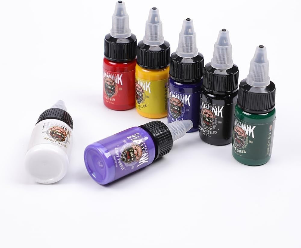 Multicolor Tattoo Ink Set - 7 Bottles 1/2 oz Each for Lasting Color