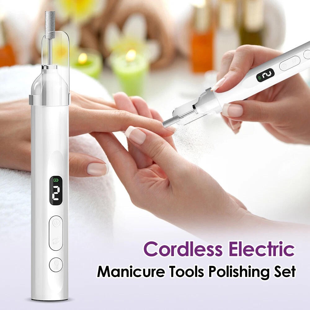 Cordless Nail Drill Manicure Set with 5 Grinding Heads & UV Lamp