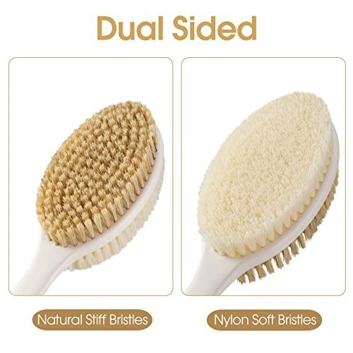Long Handle Bath Brush with Anti-Slip Grip 17.1 Inch Back Scrubber Stiff & Soft Bristles