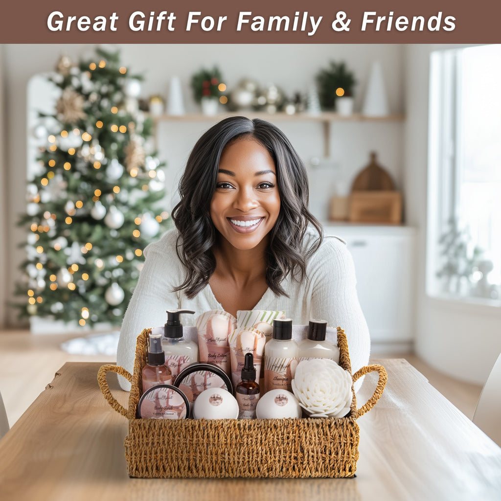 Luxury Bath Spa Gift Set with Coconut & Vanilla - 15 Piece Aromatherapy Basket
