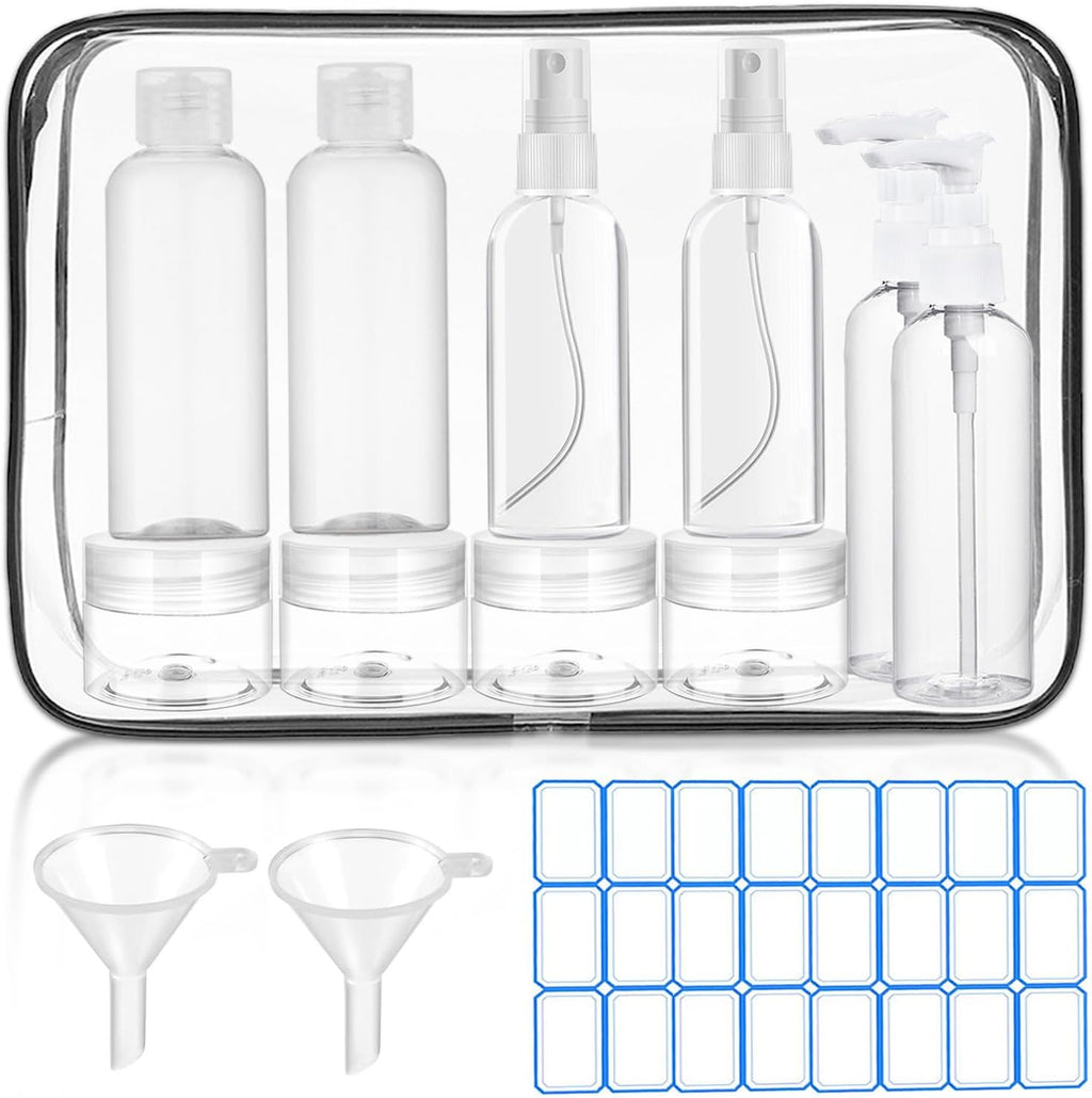 Travel Bottles Set TSA Approved Leakproof Toiletry Kit with Bag & Funnels