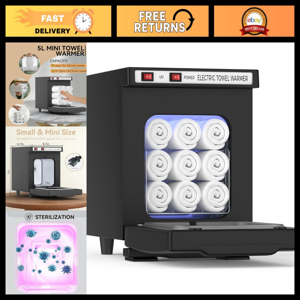 5L Compact Hot Towel Warmer Cabinet Black Spa Salon Heater for Towels