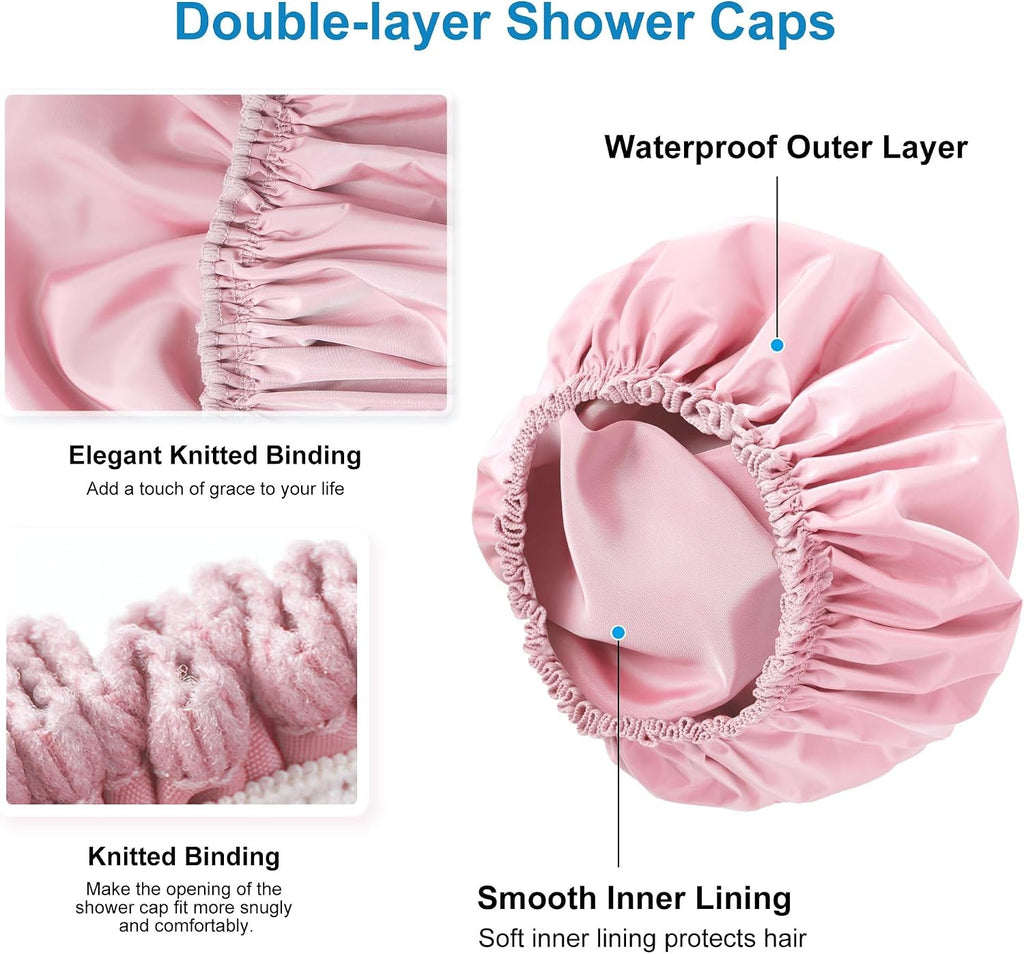 Waterproof Double Layer Shower Cap for Women - Reusable Hair Protector