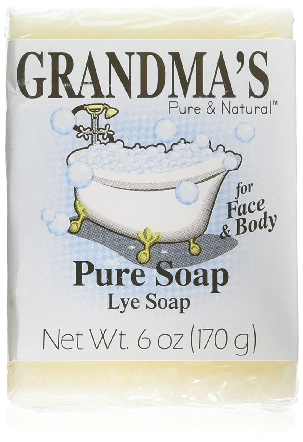 Grandma's Lye Soap - Traditional 6 Oz Hand & Body Bar for Natural Cleaning