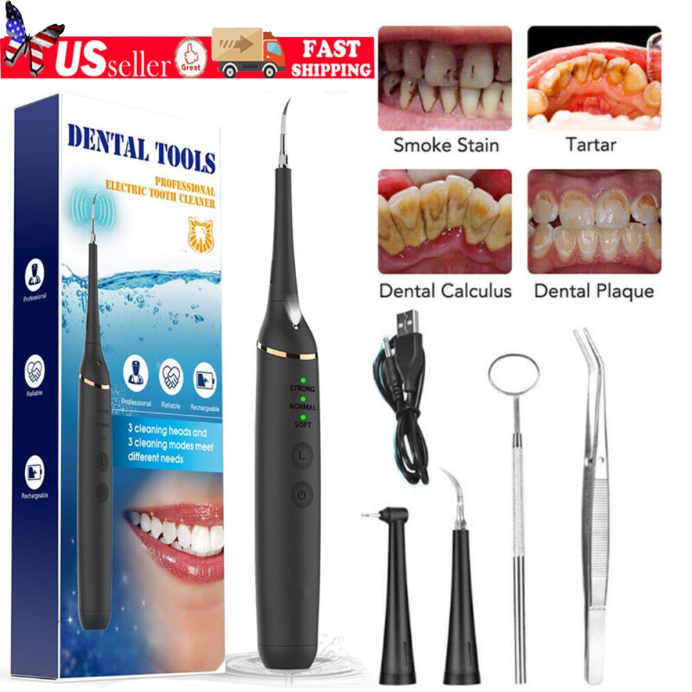 Electric Ultrasonic Tooth Cleaner Dental Tartar Stain Remover Kit