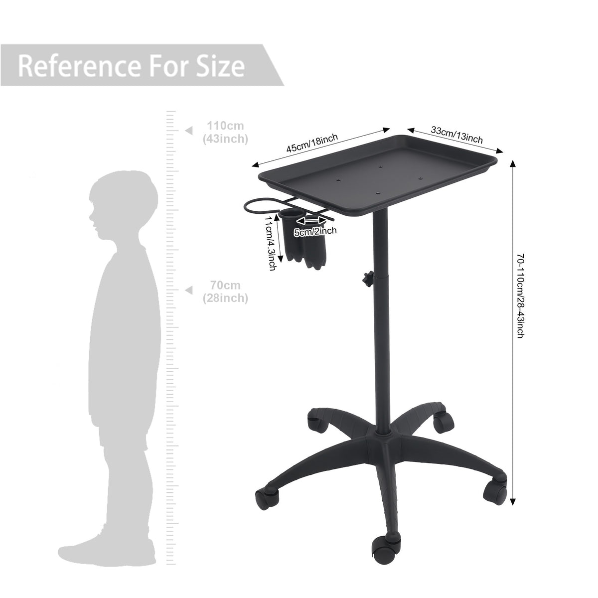 Professional Salon Hair Trolley with Adjustable Height & Large Tray
