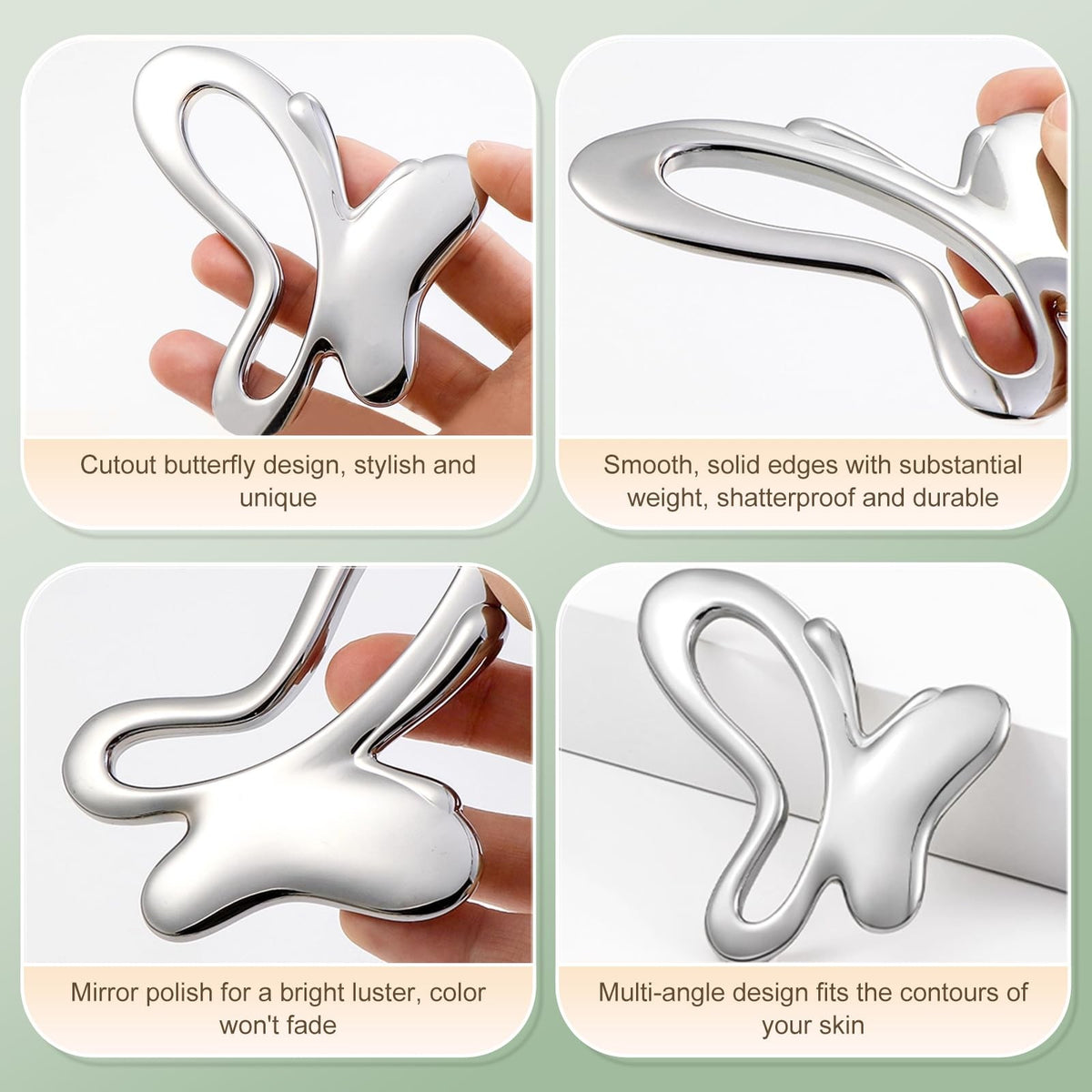 Gua Sha Facial Tools Butterfly Metal Face Massager Silver - Skincare & Massage