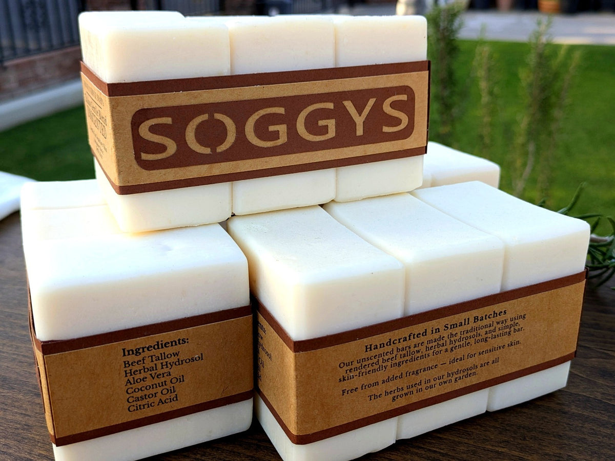 Beef Tallow Handmade Cold Process Soap Bars Set of 12 - Unscented, 8 oz Each
