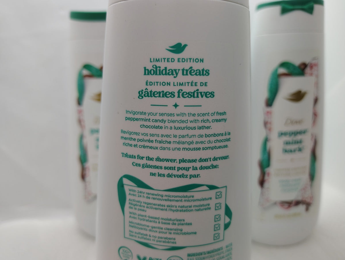 Dove Holiday Body Wash Set with Peppermint Bark Scent – Limited Edition, 4 Pack 20 fl oz