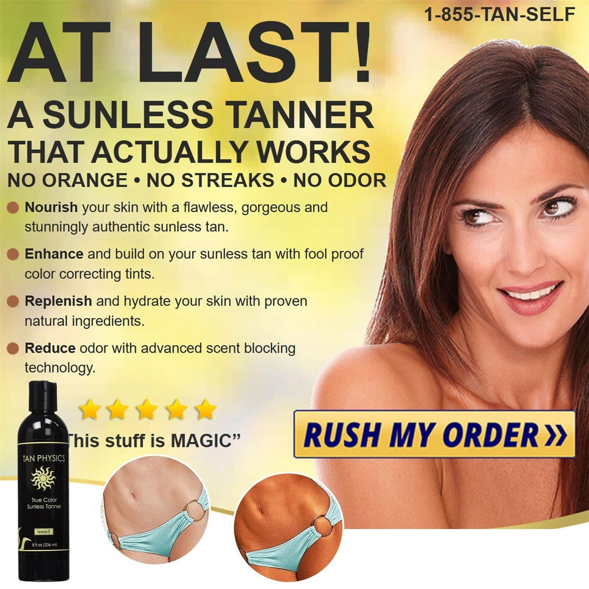Sunless Tanning Lotion 8 oz - Self Tanner with Hydrating & Anti-Aging Benefits