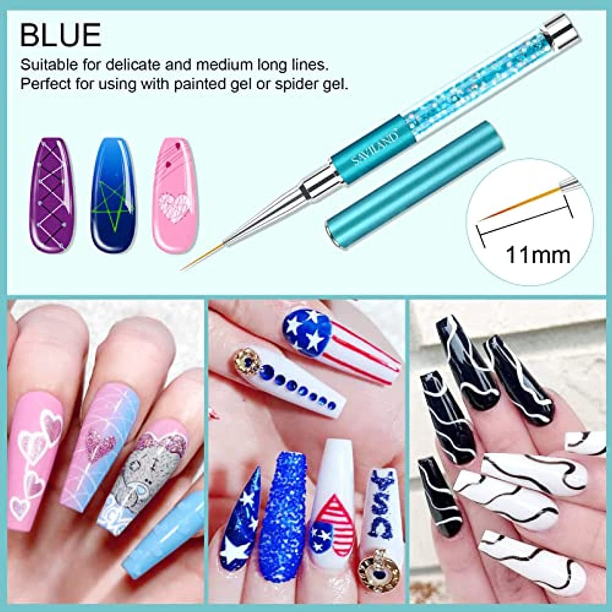Professional Nail Art Liner Brush Set - 6 Fine Nail Art Brushes for Detailed Designs