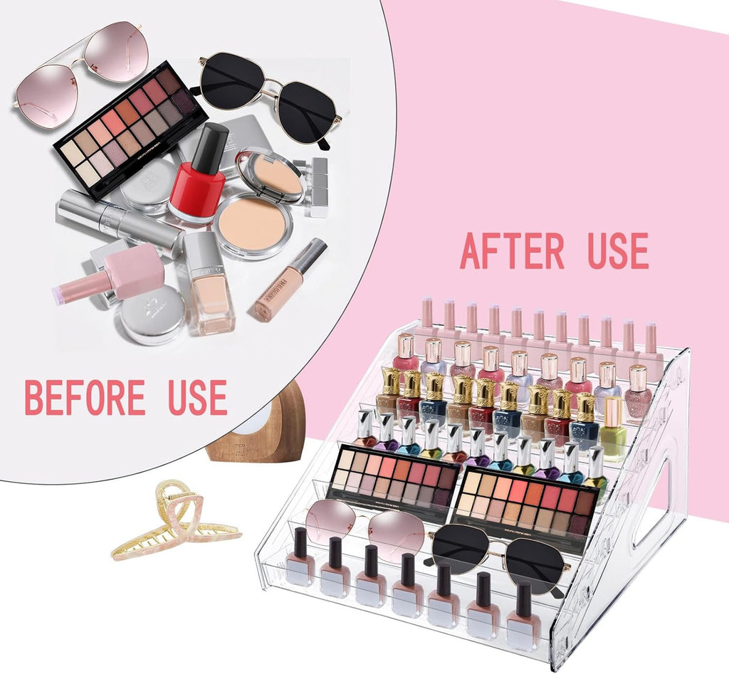 7-Layer Clear Nail Polish Organizer Rack for Cosmetics - Holds 70-80 Bottles