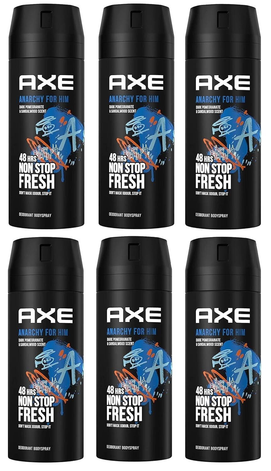 Men's Body Spray Deodorant - Long-Lasting 48H Odor Protection, Pomegranate & Sandalwood, 5 oz - 6 Pack