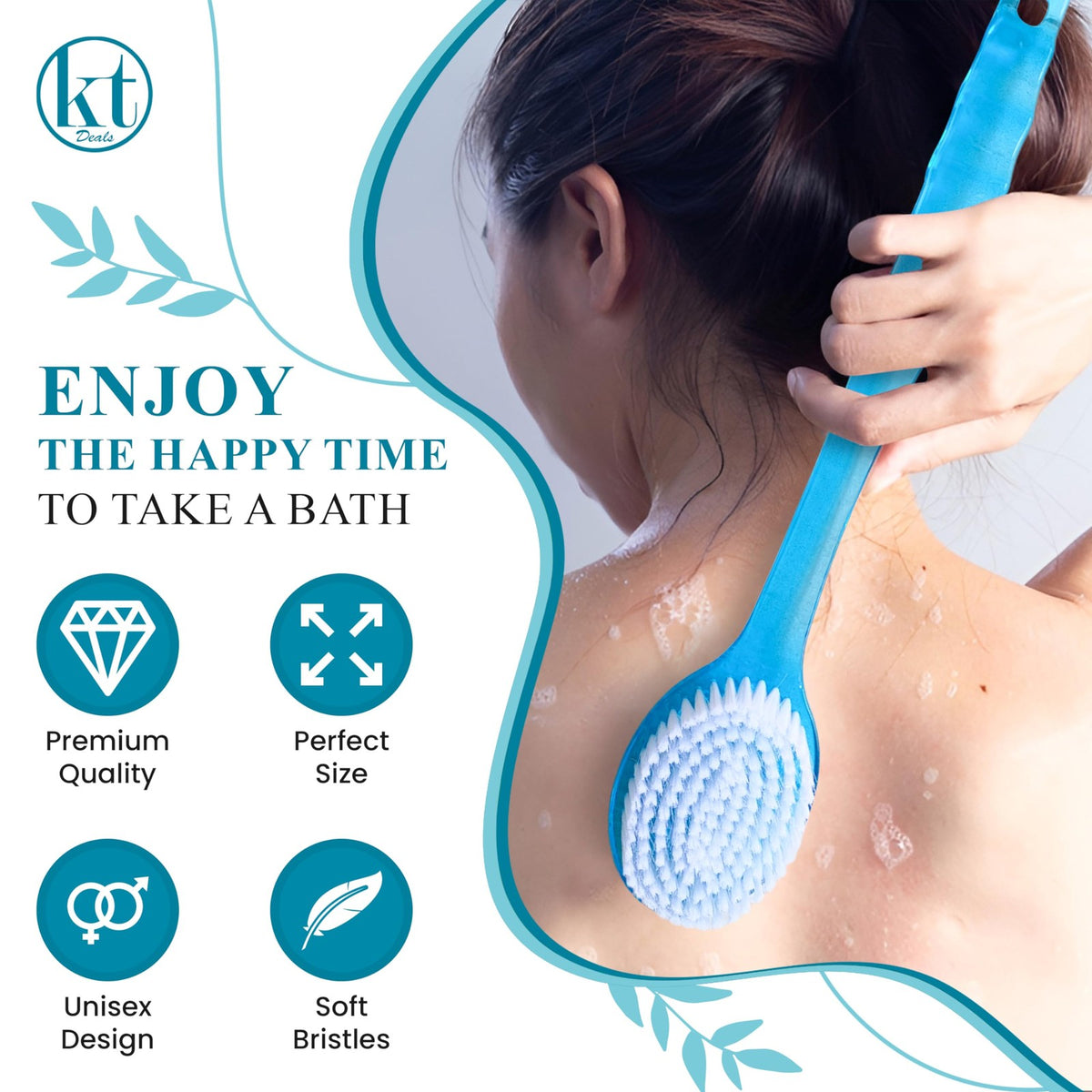 Long Handle Exfoliating Shower Brush for Back, Body & Feet - Spa-Style Body Scrubber