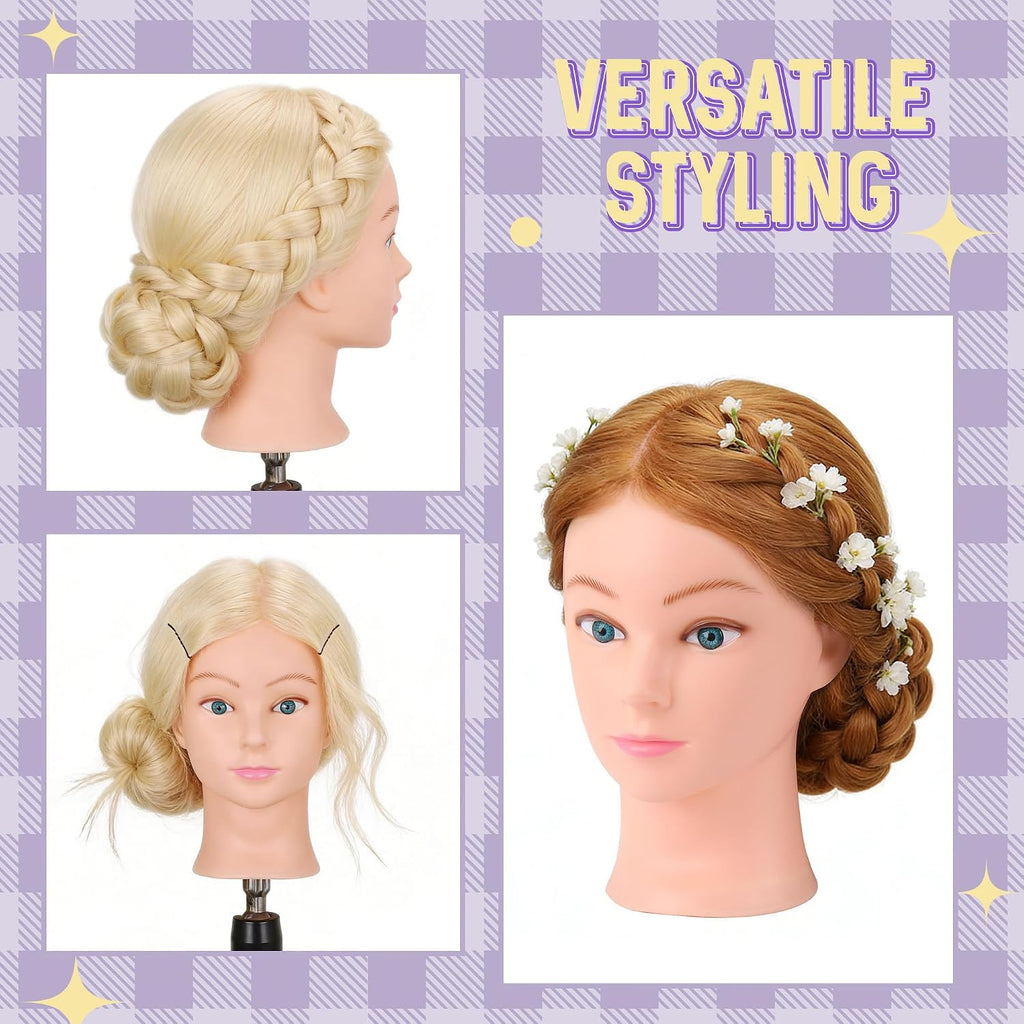 Blonde Human Hair Mannequin Head for Cosmetology Training 26-28" with Clamp