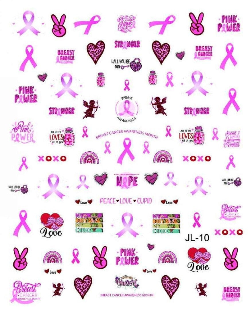 6Pcs Breast Cancer Awareness Nail Art Stickers for Women