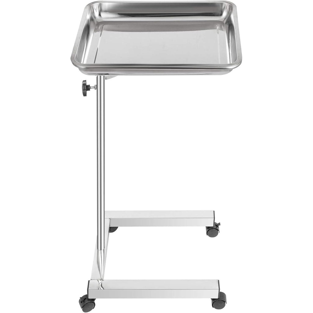 18x14 Stainless Steel Mayo Tray Stand with Swivel Wheels for Medical & Salon Use
