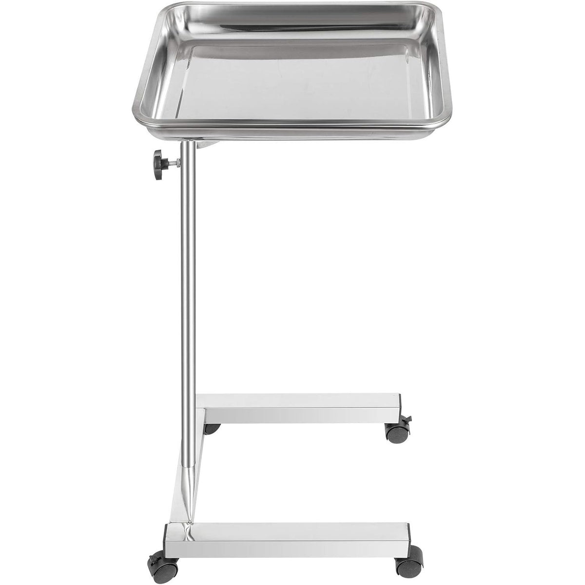 18x14 Stainless Steel Mayo Tray Stand with Swivel Wheels for Medical & Salon Use