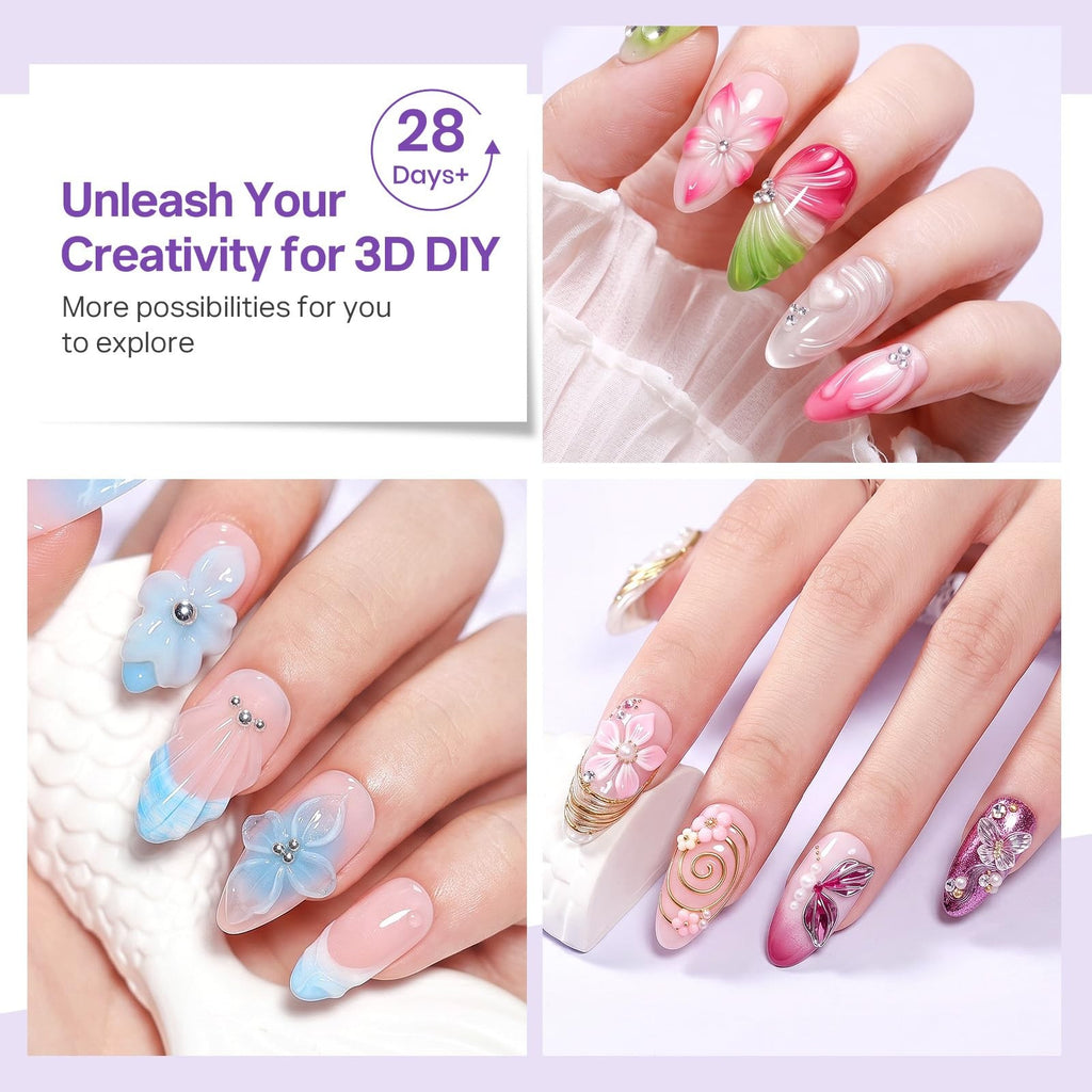 3D Nail Sculpting Gel Kit with Clear and White Polishes, Nail Mold & Forms