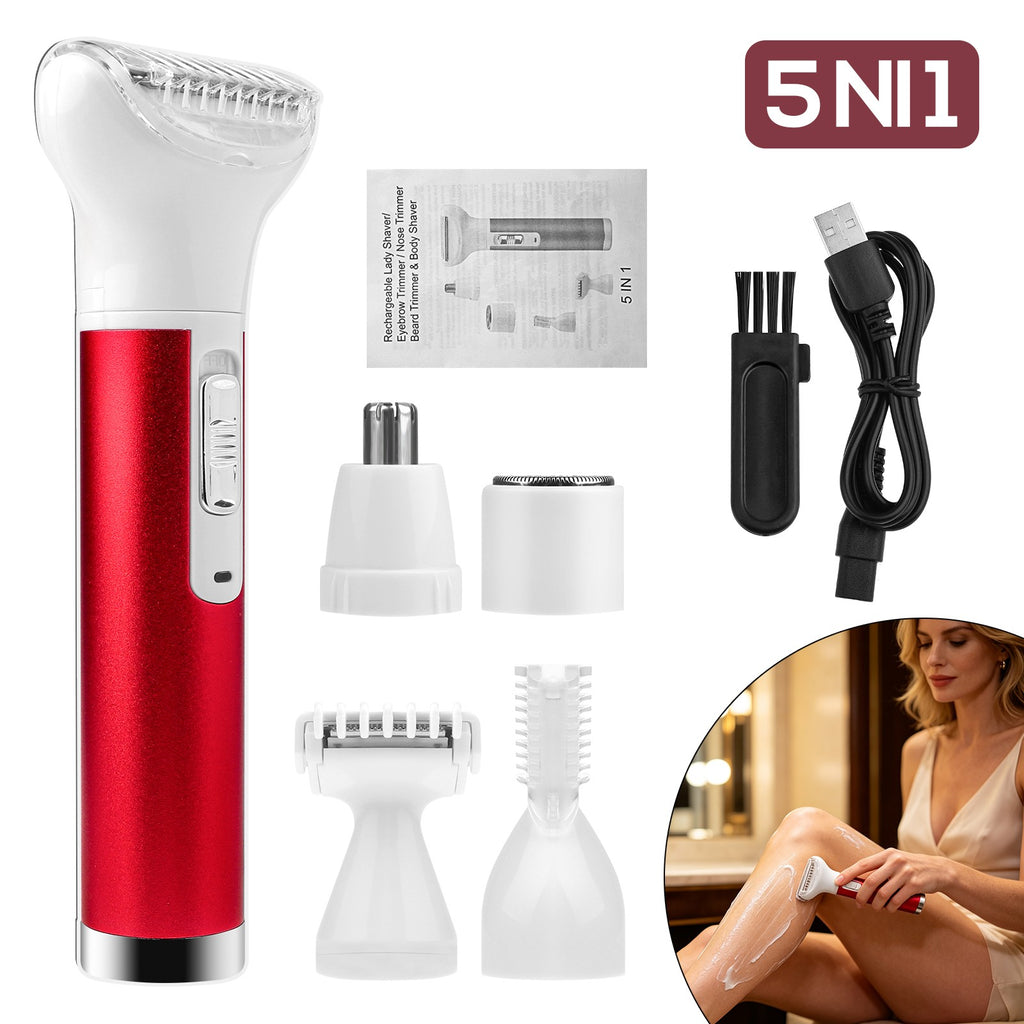 5-in-1 Women Electric Shaver Kit - Wet & Dry Body Razor for Bikini Legs Face