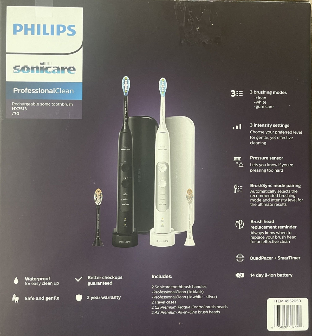 Philips Sonicare Rechargeable Electric Toothbrush 2-Pack - Professional Clean