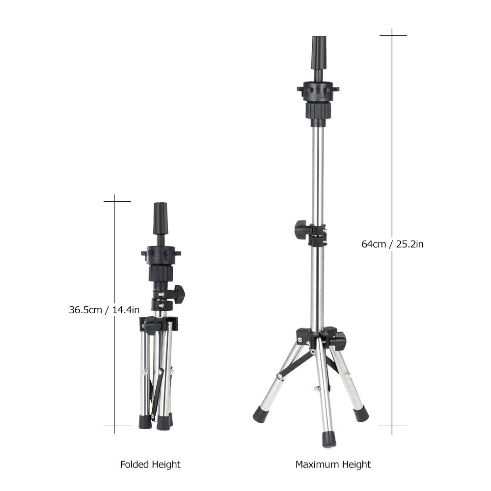 Portable Wig Mannequin Head Stand with Adjustable Tripod Holder