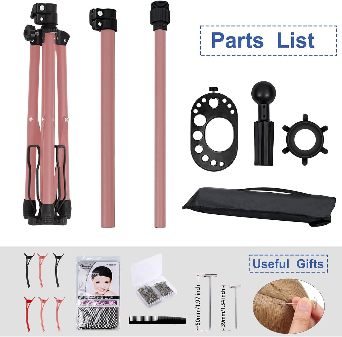 Adjustable Folding Wig Stand Tripod with Foot Panel and Travel Bag