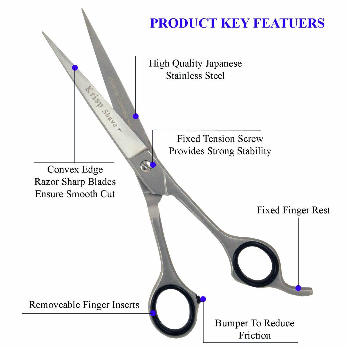 Professional Hair Cutting Scissors 6.5-7 Inch Stainless Steel Shears Unisex