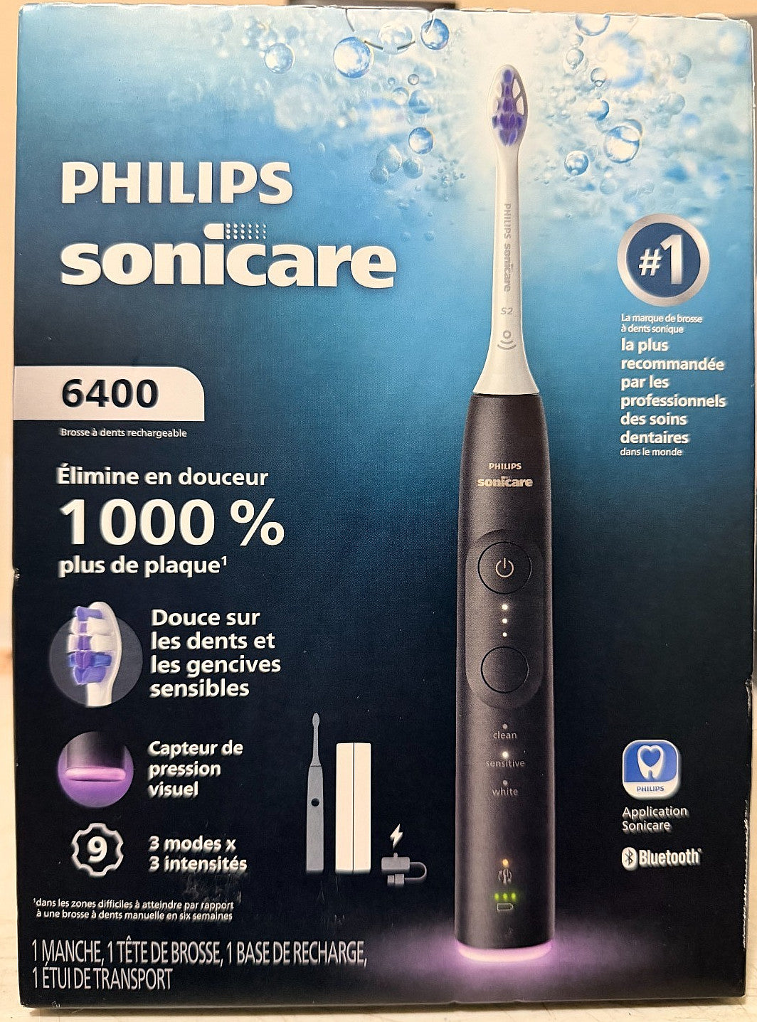Electric Toothbrush Philips Sonicare 6400 Black Noir Rechargeable