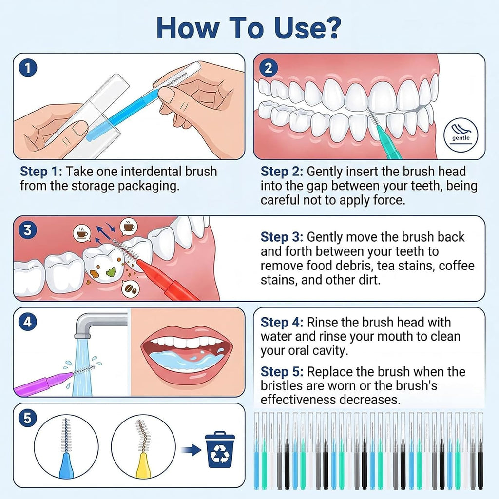 Dental Flossers with 3 Sizes & Colors, Gentle Interdental Toothpick Brushes