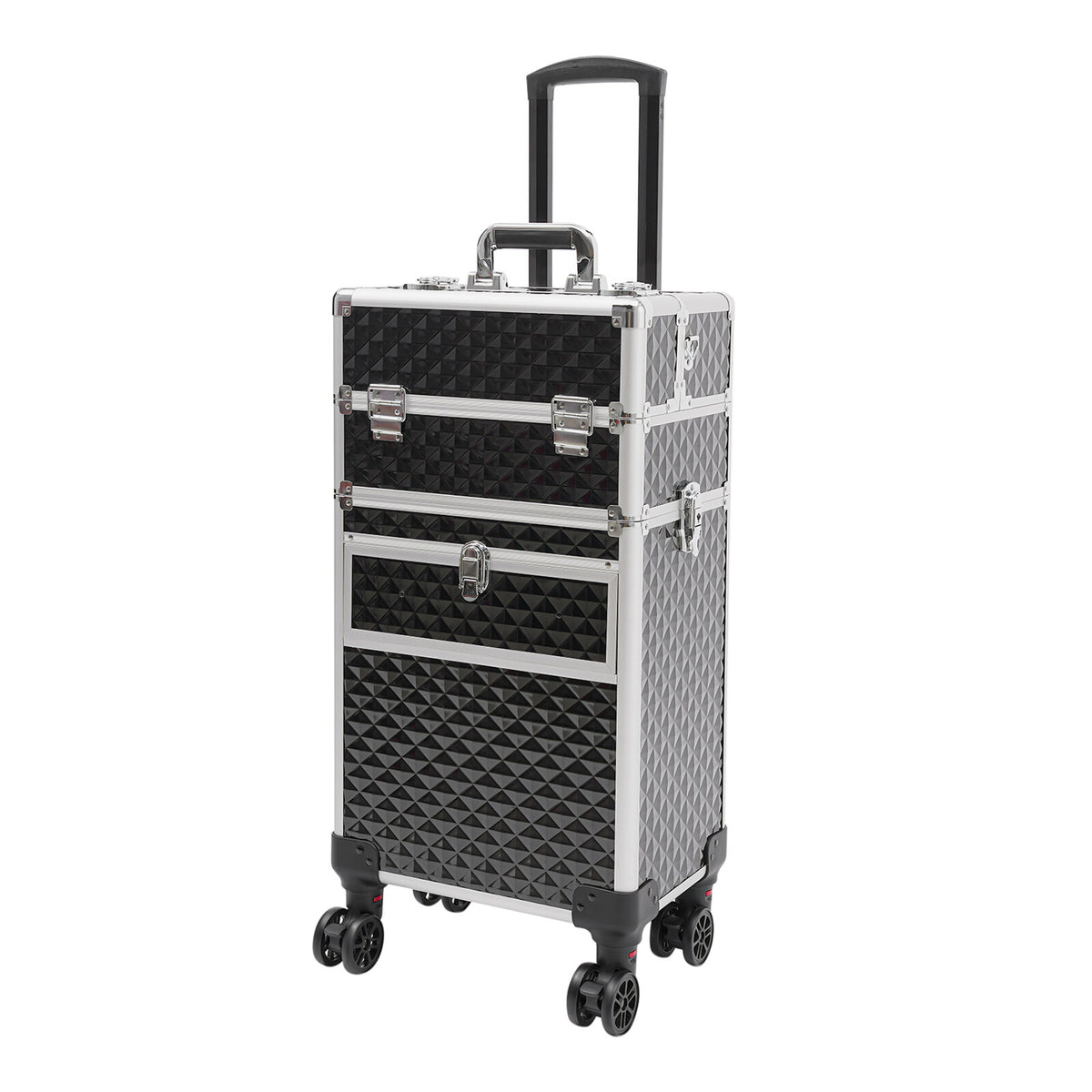 Rolling Makeup Case Travel Cosmetic Storage Trolley with Lock & Handle