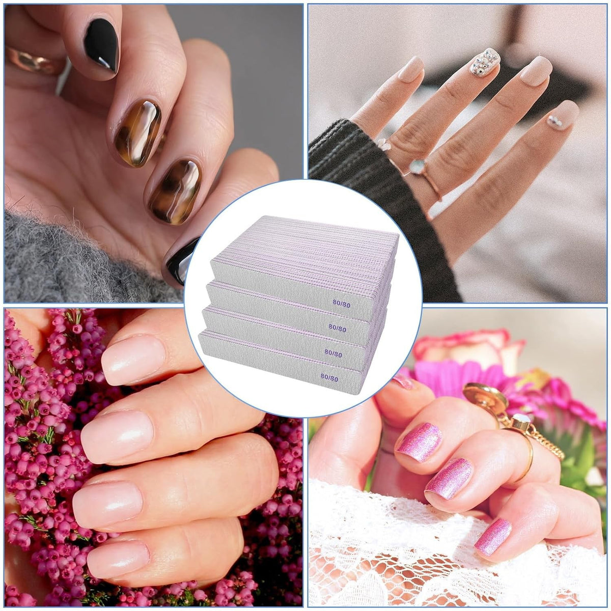 Coarse Nail Files 80/80 Grit - 100 Pack for Acrylic & Gel Nails