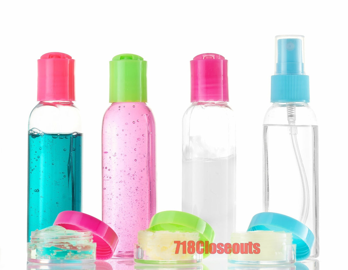 8 Pack Travel Plastic Clear Toiletry Containers Set - Reusable Bottles & Makeup Storage