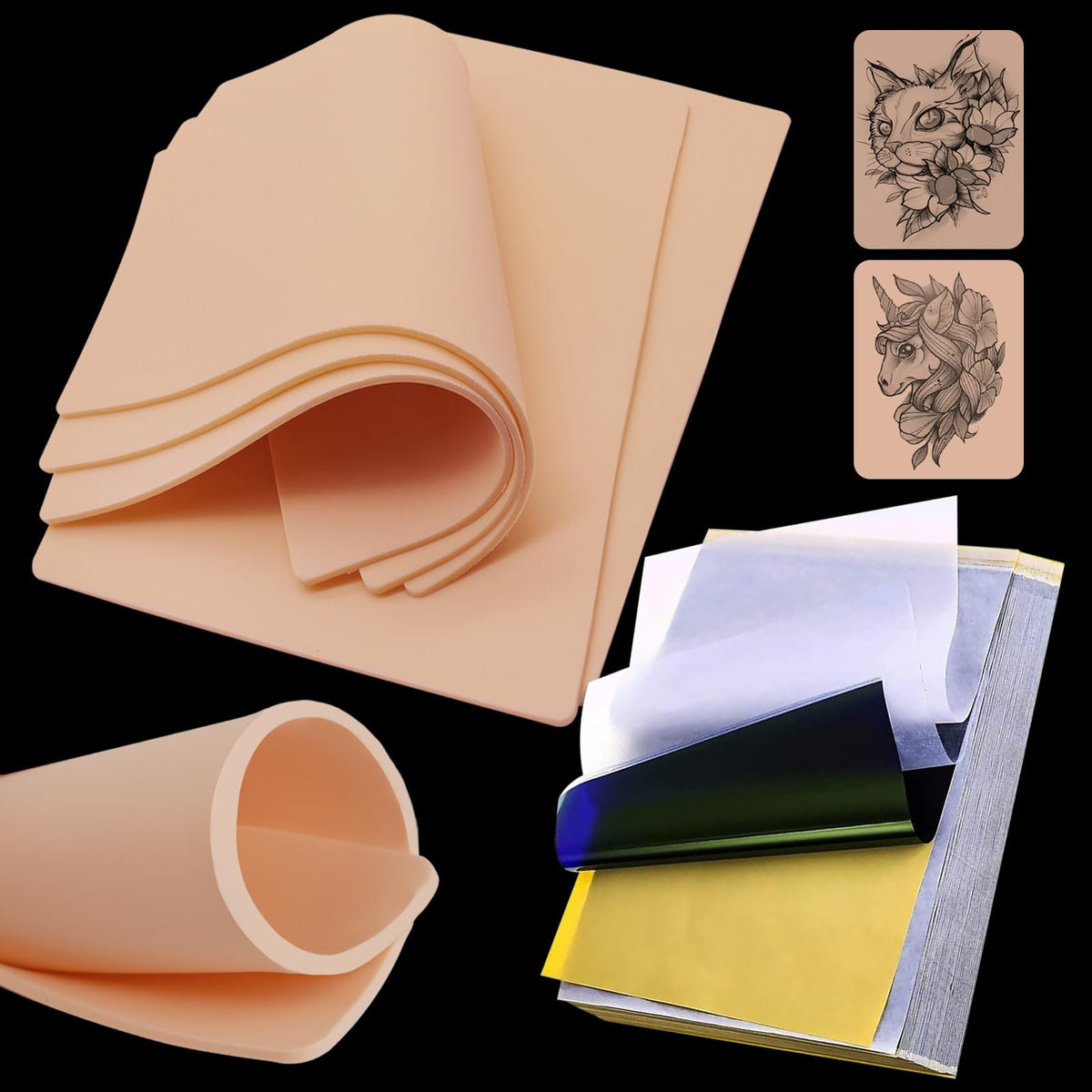 Tattoo Practice Skins 3mm with Transfer Paper Kit – 25Pcs for Beginners