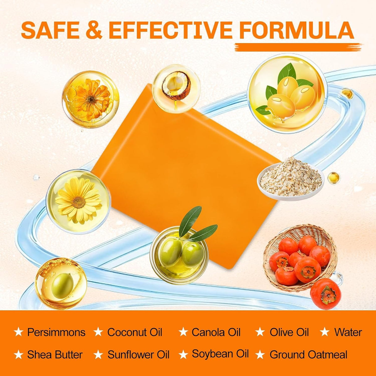 Natural Persimmon Soap Bar for Body Odor Control - Pack of 5
