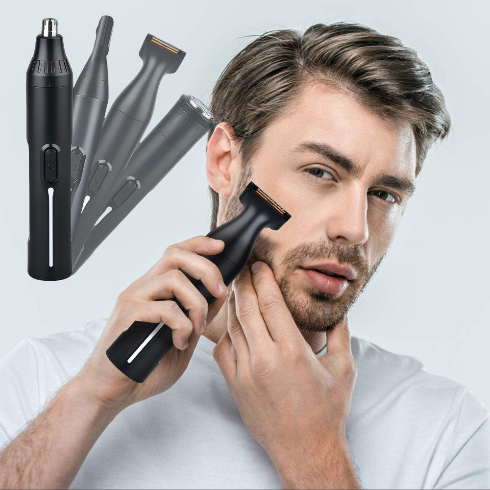 4-in-1 Electric Nose Ear & Eyebrow Trimmer Grooming Kit USB Rechargeable