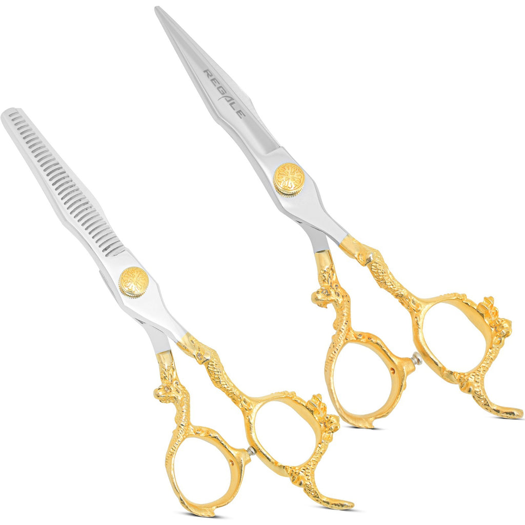 Professional Hair Cutting & Thinning Shear Set - 7" with Gold Handles
